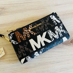 Michael Kors Graphic MK logo double zip wallet